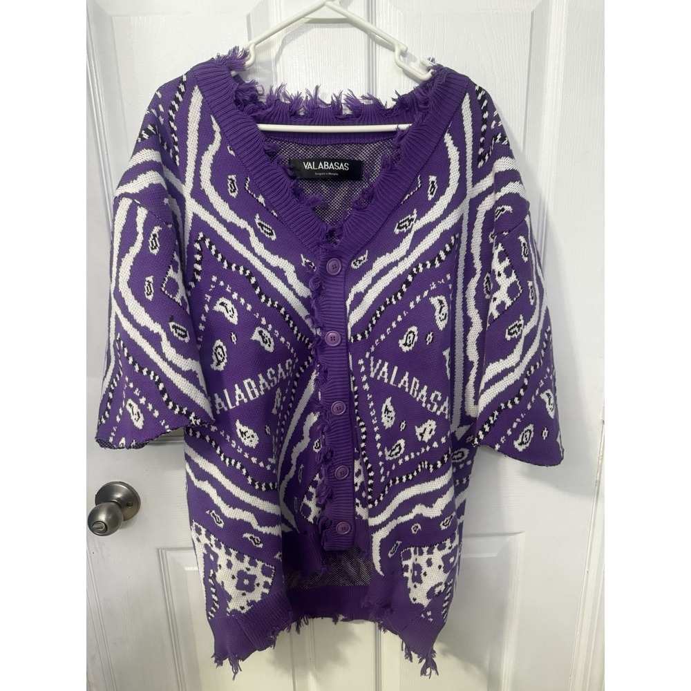 Valabasas The Pledge Purple Cardigan Sweater Distressed Men's Size XL